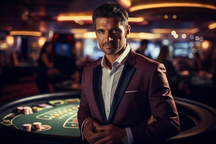 Antarmuka meja Lightning Baccarat live dealer mega bandar dengan studio HD